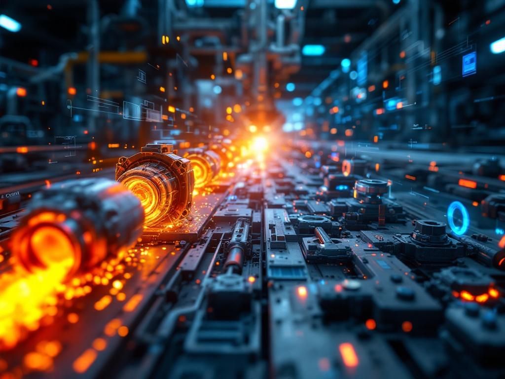 A cinematic, highly detailed photograph in a landscape (16:9) format, depicting the transformative journey of special steel. The central focus is on a refined, glowing ingot or a stream of molten metal, transitioning dynamically into diverse high-performance components. On one side, a robust automotive engine part and a precise medical instrument emerge with sharp, clean lines. On the other, a sleek aircraft structural component showcases intricate engineering. Subtle holographic projections of blueprints, schematics, or data streams overlay the scene, emphasizing meticulous planning and advanced technology. The atmosphere is one of industrial sophistication, innovation, and unwavering strength, conveying reliability and cutting-edge performance. The dominant color palette features cool metallic grays, deep industrial blues, and vibrant, warm accents of molten orange or red, symbolizing both the raw material and the energy of transformation. Dramatic, focused lighting highlights textures and details.