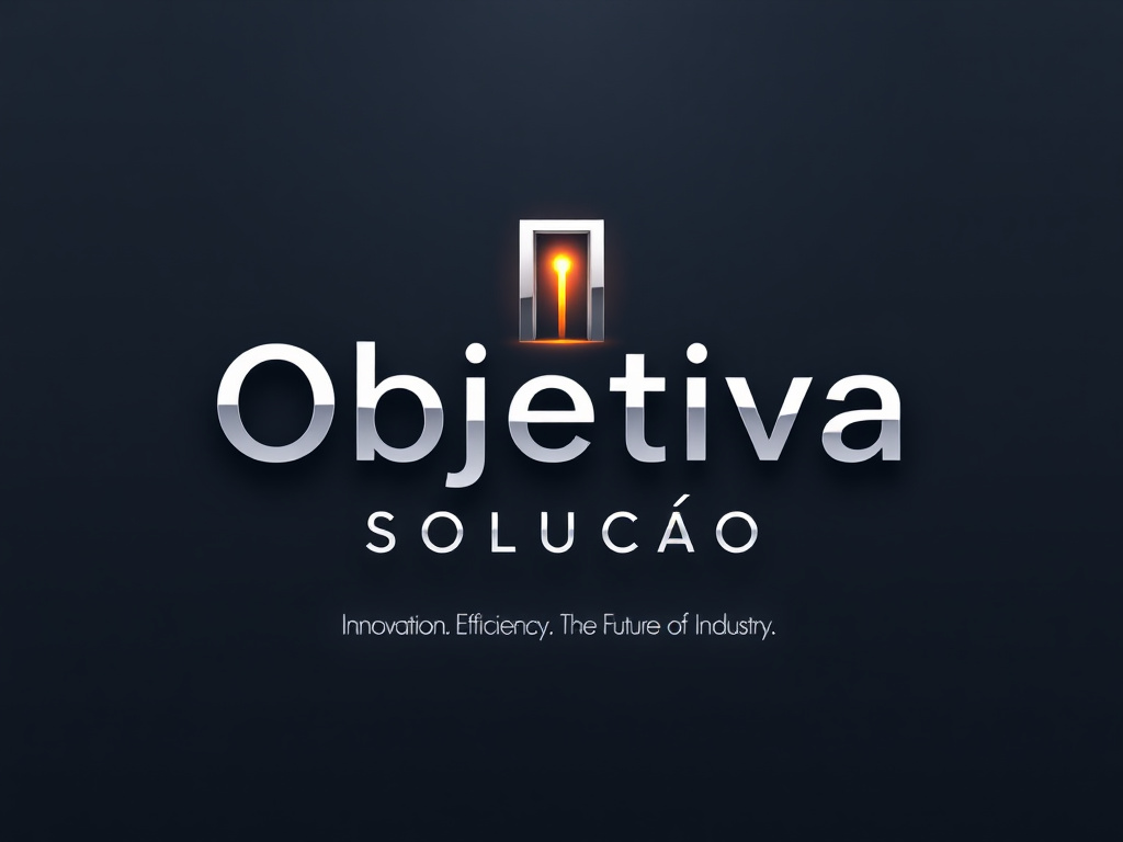 Logo da Objetiva Solução, com um slogan inspirador sobre inovação, eficiência e o futuro da indústria, possivelmente com um ícone estilizado de um elevador subindo.