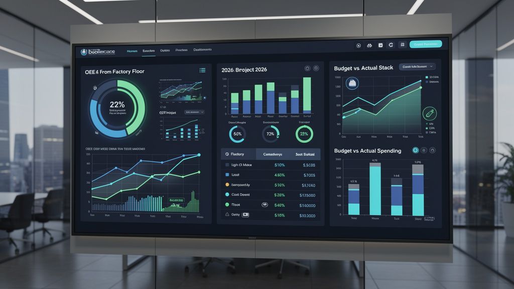 A clean, integrated dashboard showing real-time production and financial metrics on one screen.